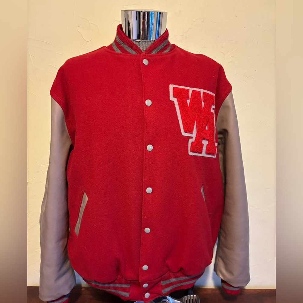 Vintage Letter Jacket Made In USA - Red Body with Gray Accents